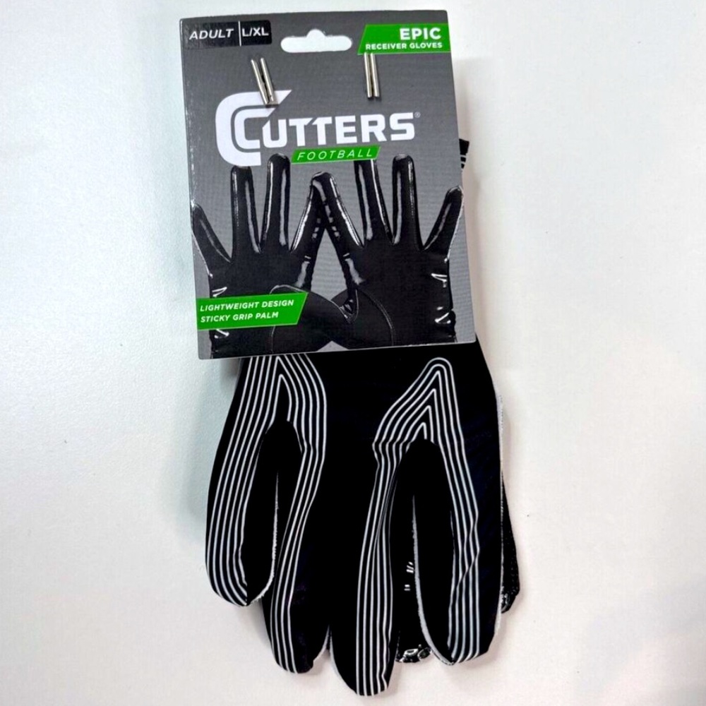 Cutters Epic Football Receiver Glove, Black, Adult, L/XL